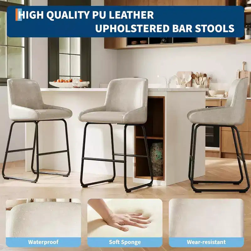 GustoWave - Set di 4 sgabelli da bar in ecopelle ad altezza bancone per isola cucina, bancone