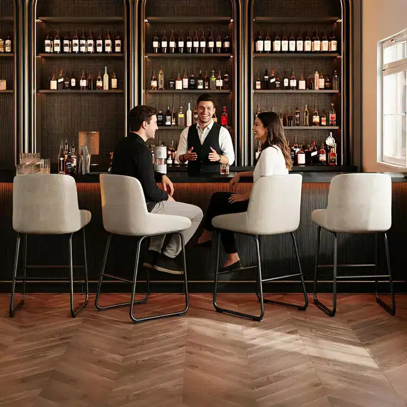 GustoWave - Set di 4 sgabelli da bar in ecopelle ad altezza bancone per isola cucina, bancone