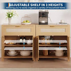 Madia in Rattan per Ingresso Mobile Buffet con Ripiani Regolabili e Cassetto per Cucina/Sala da Pranzo/Soggiorno (Robusta Struttura in Legno)