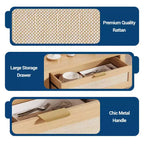 Madia in Rattan per Ingresso Mobile Buffet con Ripiani Regolabili e Cassetto per Cucina/Sala da Pranzo/Soggiorno (Robusta Struttura in Legno)
