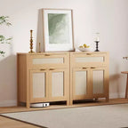 Madia in Rattan per Ingresso Mobile Buffet con Ripiani Regolabili e Cassetto per Cucina/Sala da Pranzo/Soggiorno (Robusta Struttura in Legno)