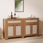 Madia in Rattan per Ingresso Mobile Buffet con Ripiani Regolabili e Cassetto per Cucina/Sala da Pranzo/Soggiorno (Robusta Struttura in Legno)