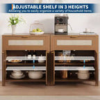 Madia in Rattan per Ingresso Mobile Buffet con Ripiani Regolabili e Cassetto per Cucina/Sala da Pranzo/Soggiorno (Robusta Struttura in Legno)