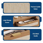 Madia in Rattan per Ingresso Mobile Buffet con Ripiani Regolabili e Cassetto per Cucina/Sala da Pranzo/Soggiorno (Robusta Struttura in Legno)