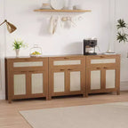 Madia in Rattan per Ingresso Mobile Buffet con Ripiani Regolabili e Cassetto per Cucina/Sala da Pranzo/Soggiorno (Robusta Struttura in Legno)
