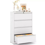 VIYET 52H 4-Drawer Lateral File Cabinet with Lock, White Lockable Metal Filing Cabinet for Home Office, Fits Legal/Letter/A4/F4