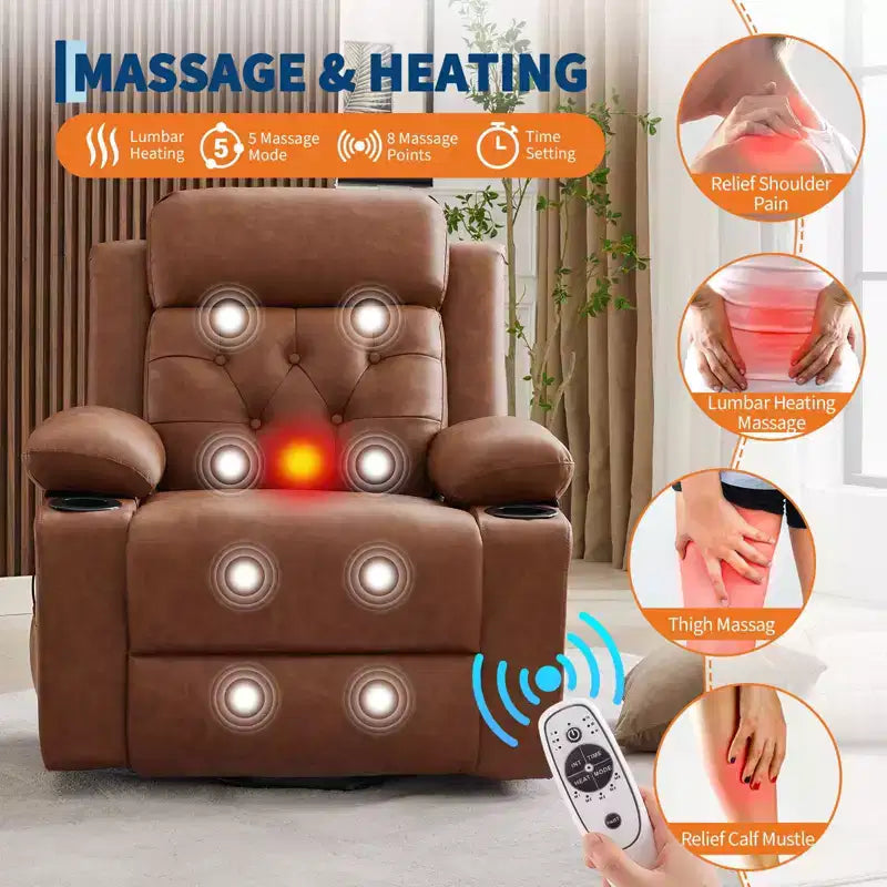 COZONY 42 Lift Recliner Chair, Oversized PU Leather Power Lift Sofa with Massage & Heat, Dual Cup Holders, Side Pockets for Living Room