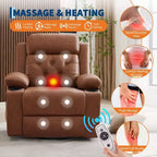 COZONY 42 Lift Recliner Chair, Oversized PU Leather Power Lift Sofa with Massage & Heat, Dual Cup Holders, Side Pockets for Living Room