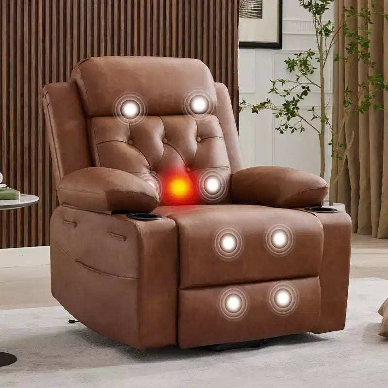 COZONY 42 Lift Recliner Chair, Oversized PU Leather Power Lift Sofa with Massage & Heat, Dual Cup Holders, Side Pockets for Living Room