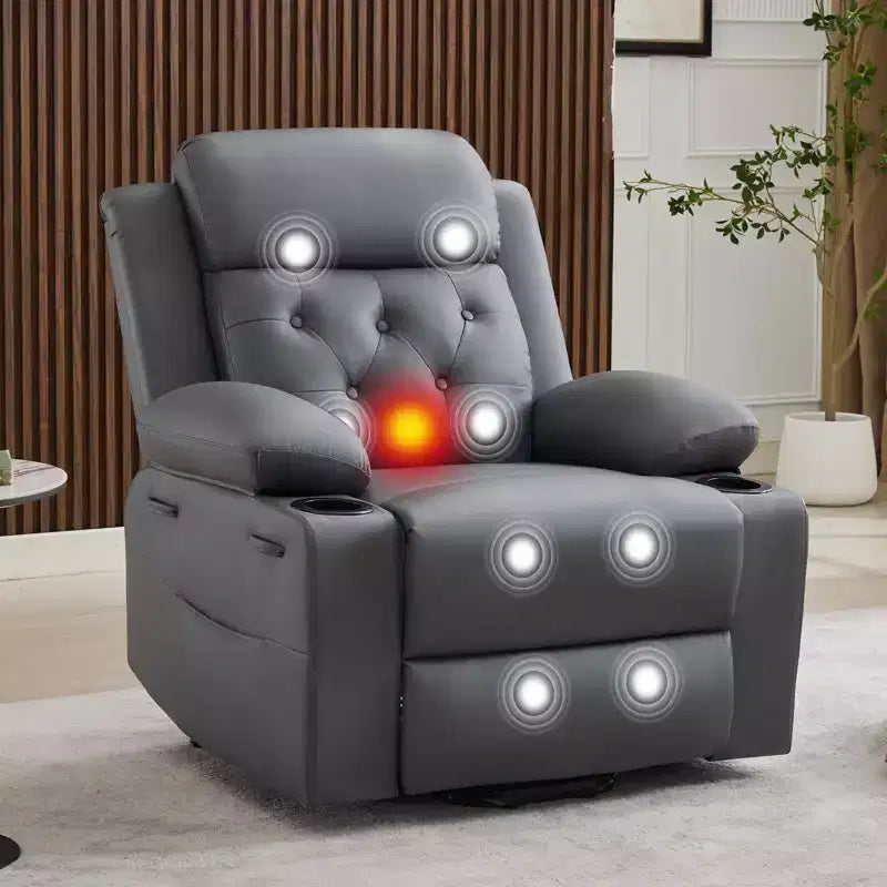 COZONY 42 Lift Recliner Chair, Oversized PU Leather Power Lift Sofa with Massage & Heat, Dual Cup Holders, Side Pockets for Living Room