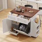 GDFStudio Alma 47.2 Isola Contenitore da Cucina con Ripiani Laterali Rimovibili, Ribalta, Ruote e Cestino Nascosto