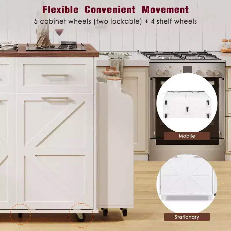 GDFStudio Alma 47.2 Isola Contenitore da Cucina con Ripiani Laterali Rimovibili, Ribalta, Ruote e Cestino Nascosto
