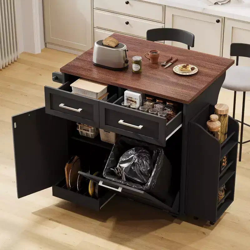 GDFStudio Alma 47.2 Isola Contenitore da Cucina con Ripiani Laterali Rimovibili, Ribalta, Ruote e Cestino Nascosto