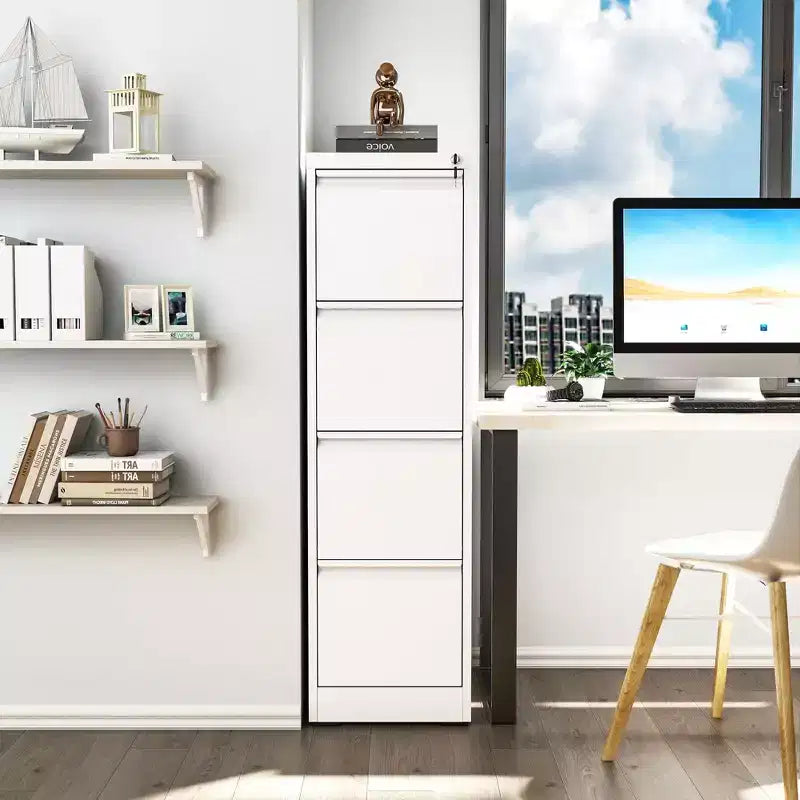VIYET 52H 4-Drawer White Metal Vertical File Cabinet with Lock, Steel Filing Cabinet for Home Office, Fits A4/Legal/Letter