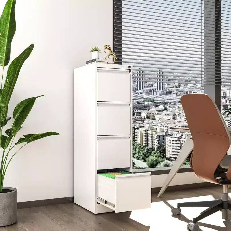 VIYET 52H 4-Drawer White Metal Vertical File Cabinet with Lock, Steel Filing Cabinet for Home Office, Fits A4/Legal/Letter
