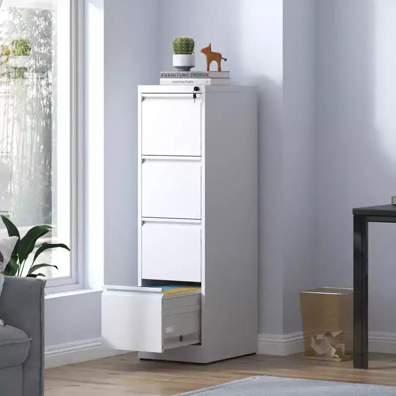 VIYET 52H 4-Drawer White Metal Vertical File Cabinet with Lock, Steel Filing Cabinet for Home Office, Fits A4/Legal/Letter
