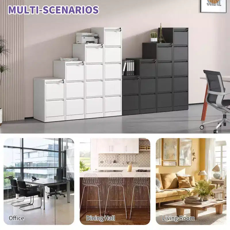 VIYET 52H 4-Drawer White Metal Vertical File Cabinet with Lock, Steel Filing Cabinet for Home Office, Fits A4/Legal/Letter