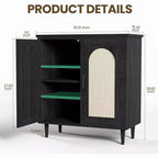 Mobile Credenza Cucina con Rattan, Gambe in Legno Massello per Soggiorno, Corridoio, Ingresso, Mobile Contenitore con Ampio Spazio