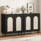 Mobile Credenza Cucina con Rattan, Gambe in Legno Massello per Soggiorno, Corridoio, Ingresso, Mobile Contenitore con Ampio Spazio