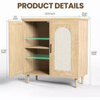 Mobile Credenza Cucina con Rattan, Gambe in Legno Massello per Soggiorno, Corridoio, Ingresso, Mobile Contenitore con Ampio Spazio