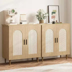 Mobile Credenza Cucina con Rattan, Gambe in Legno Massello per Soggiorno, Corridoio, Ingresso, Mobile Contenitore con Ampio Spazio