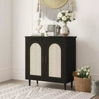 Sideboard Buffet Kitchen Storage Cabinet with Rattan, Solid Wood Feet for Living Room, Hallway, Entryway, Cabinet with Ample Storage Space