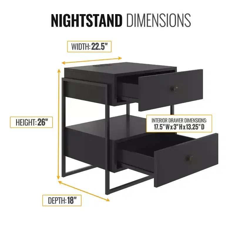 Boyd Sleep Pesaro Modern Nightstand with Charging Station, End Table with USB Ports and Outlets