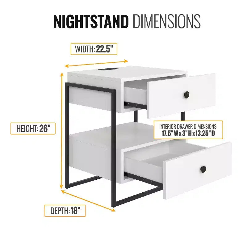 Boyd Sleep Pesaro Modern Nightstand with Charging Station, End Table with USB Ports and Outlets