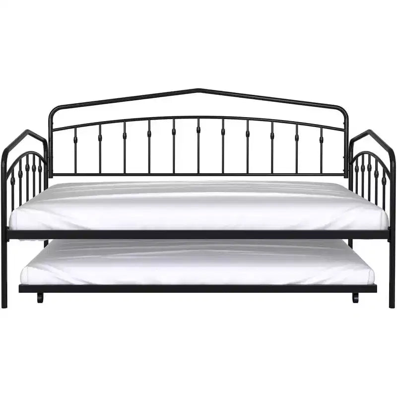 Letto a giorno matrimoniale con letto estraibile singolo, Robusto telaio in metallo, Letto a giorno con struttura letto estraibile, Base materasso con supporto a doghe in metallo