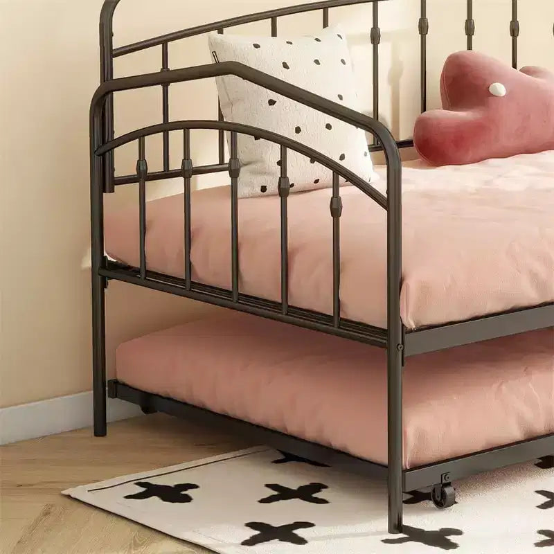Letto a giorno matrimoniale con letto estraibile singolo, Robusto telaio in metallo, Letto a giorno con struttura letto estraibile, Base materasso con supporto a doghe in metallo