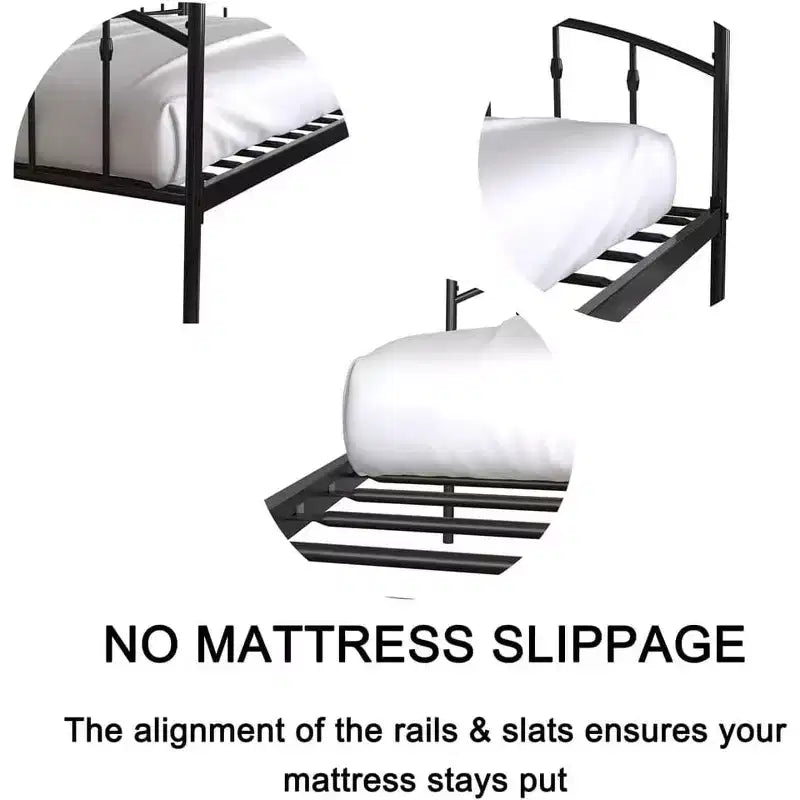 Letto a giorno matrimoniale con letto estraibile singolo, Robusto telaio in metallo, Letto a giorno con struttura letto estraibile, Base materasso con supporto a doghe in metallo