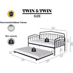 Twin Day Bed with Trundle Bed Twin, Sturdy Metal Frame, Daybed with Trundle Bed Frame, Mattress Foundation with Metal Slats Support
