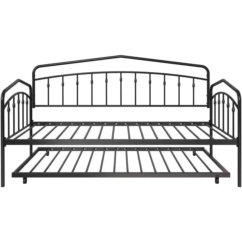 Twin Day Bed with Trundle Bed Twin, Sturdy Metal Frame, Daybed with Trundle Bed Frame, Mattress Foundation with Metal Slats Support