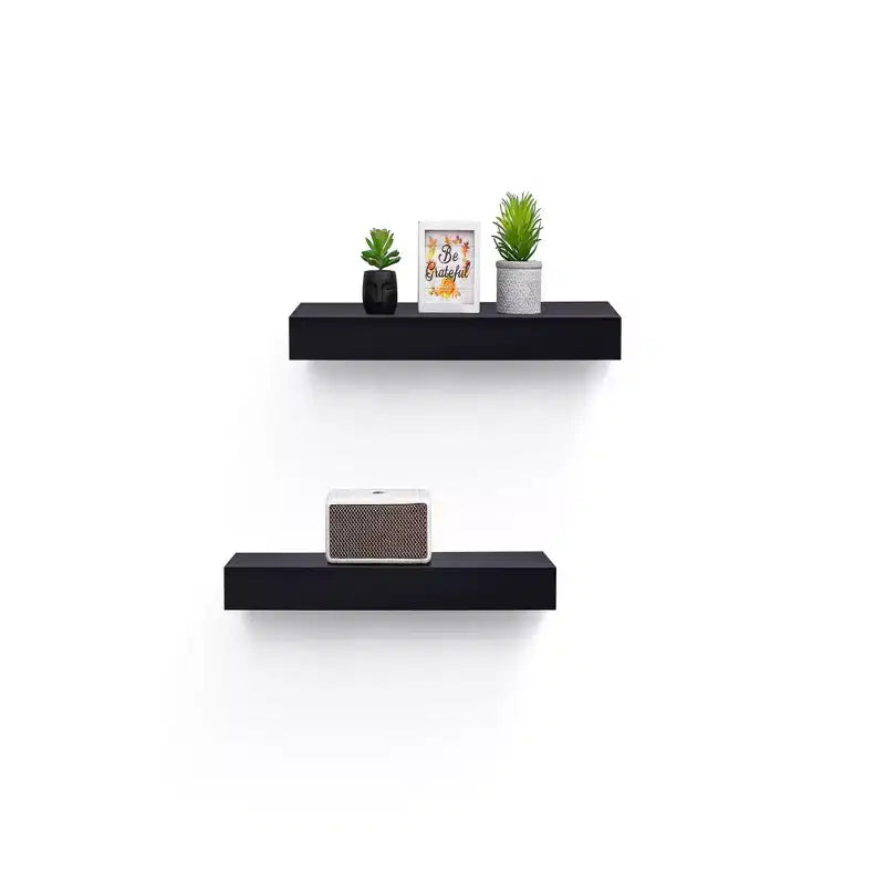 18.11 Black Floating Shelf C invisible-bracket wood wall mount, perfect bathroom/bedroom/kitchen dcor or book/plant display, easy install.