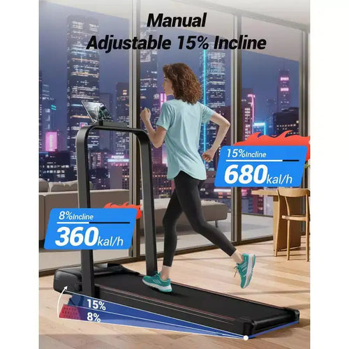 Tapis Roulant Inclinato al 15% con Manubrio - Tapis Roulant Pieghevole Silenzioso da 2.5HP per Casa e Ufficio, Tapis Roulant Portatile Sotto la Scrivania con Capacità di 100 kg