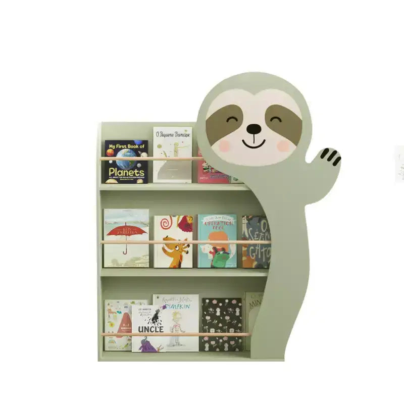 Sloth Kids Bookshelf, Front-Facing Toddler Book Display Rack with 3 Tiers, Cute Animal Design, Wooden Nursery Bookshelf for Playroom