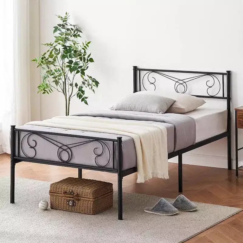 Twin Bed Frames for Kids, Platform Metal Bed Frame with Headboard & Footboard,Heavy Duty Bed Slats Support, No Box Spring Needed,Noise Free,Black