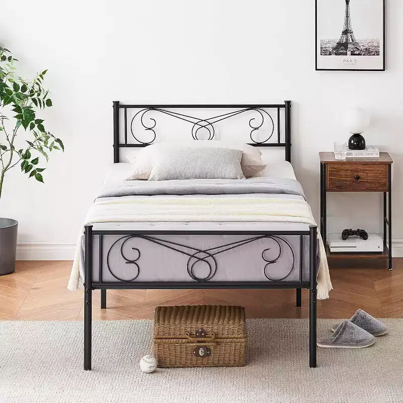 Letti a castello per bambini, Struttura letto a piattaforma in metallo con testiera e pediera, Supporto a doghe per letto resistente, Non richiede box spring, Silenzioso, Nero