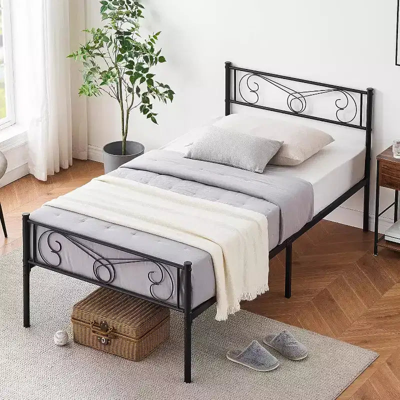 Letti a castello per bambini, Struttura letto a piattaforma in metallo con testiera e pediera, Supporto a doghe per letto resistente, Non richiede box spring, Silenzioso, Nero