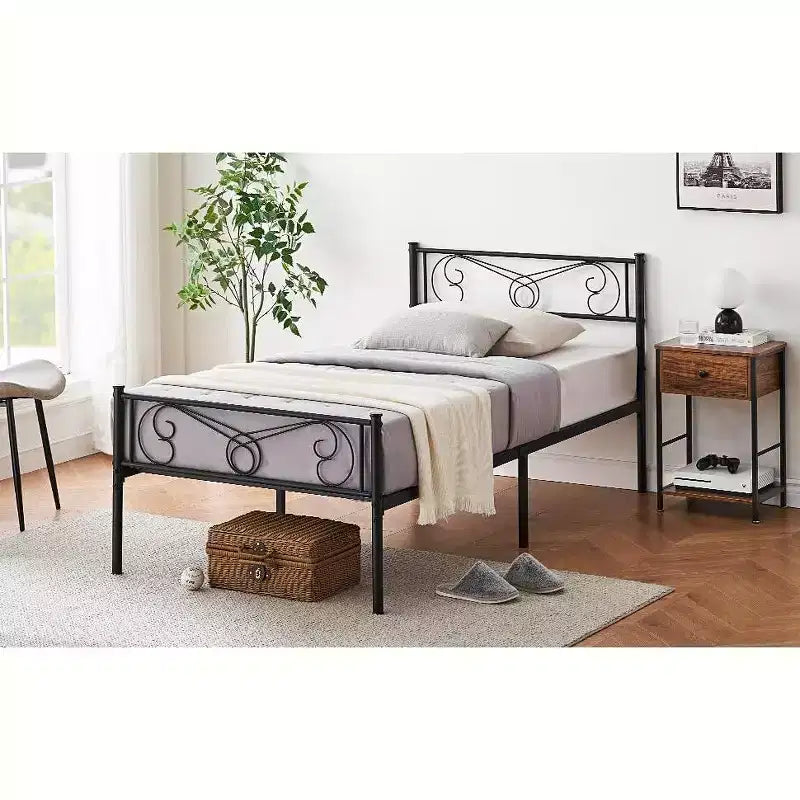 Twin Bed Frames for Kids, Platform Metal Bed Frame with Headboard & Footboard,Heavy Duty Bed Slats Support, No Box Spring Needed,Noise Free,Black