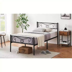 Twin Bed Frames for Kids, Platform Metal Bed Frame with Headboard & Footboard,Heavy Duty Bed Slats Support, No Box Spring Needed,Noise Free,Black