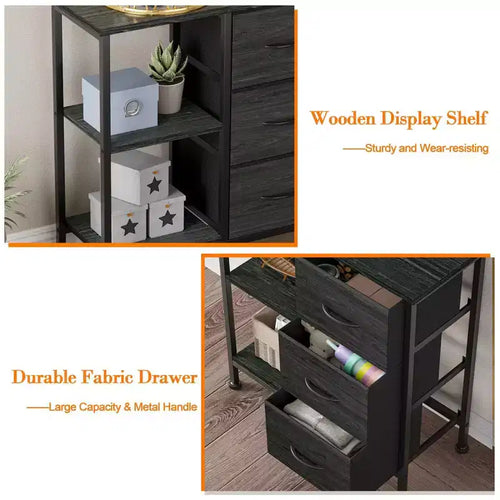 3 Drawer File Cabinet with Open Shelf, Wood Printer Stand with Storage, Fabric Filing Cabinet Fits A4/Letter Size Documents for Home Office