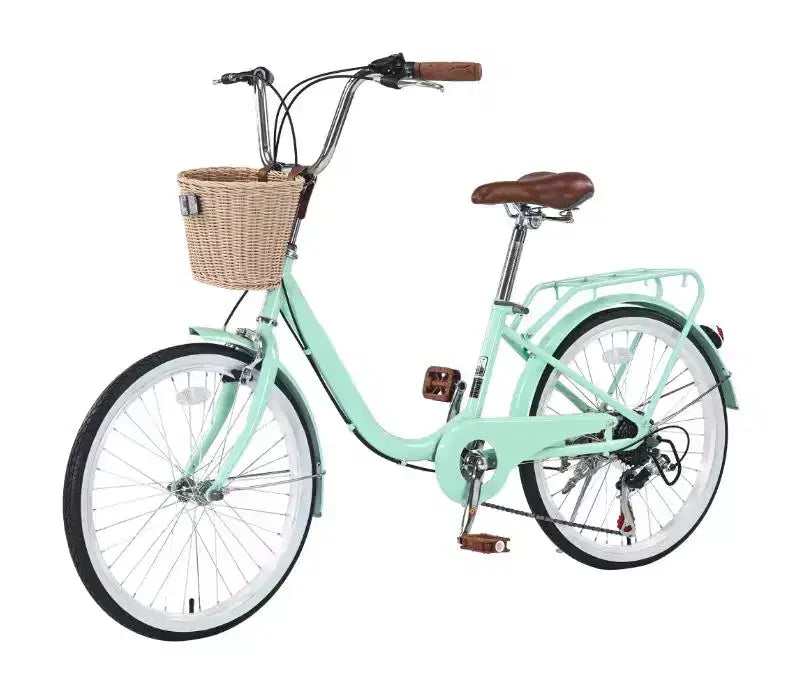 22 Road Bike, 13 Steel Frame, 7-Speed City Cruiser with Dual Brakes & Basket, Commuter Bike for Men & Women Outdoor Cycling