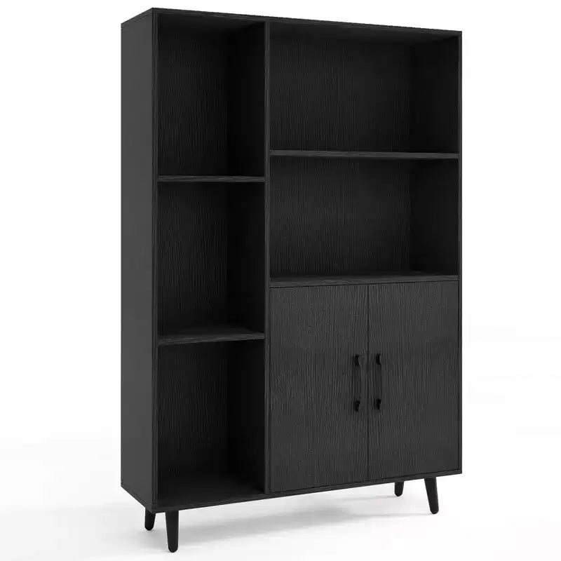 Costway Free Standing Storage Cabinet with 5 Open Shelves Double Door Cabinet Metal Legs Black/White