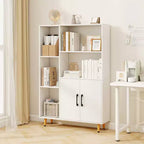 Costway Free Standing Storage Cabinet with 5 Open Shelves Double Door Cabinet Metal Legs Black/White