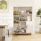 Costway Free Standing Storage Cabinet with 5 Open Shelves Double Door Cabinet Metal Legs Black/White