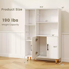 Costway Free Standing Storage Cabinet with 5 Open Shelves Double Door Cabinet Metal Legs Black/White