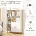 Costway Free Standing Storage Cabinet with 5 Open Shelves Double Door Cabinet Metal Legs Black/White