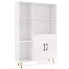 Costway Free Standing Storage Cabinet with 5 Open Shelves Double Door Cabinet Metal Legs Black/White
