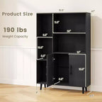 Costway Free Standing Storage Cabinet with 5 Open Shelves Double Door Cabinet Metal Legs Black/White